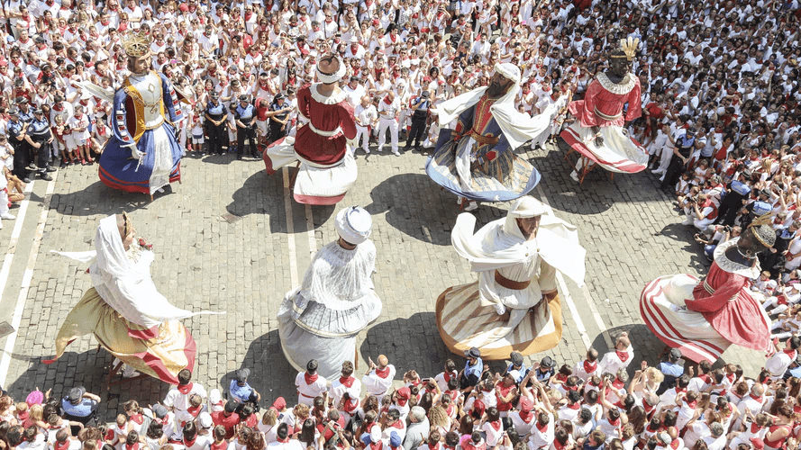 Final dance and celebrations at the City Hall in San Fermin, Pamplona, Spain